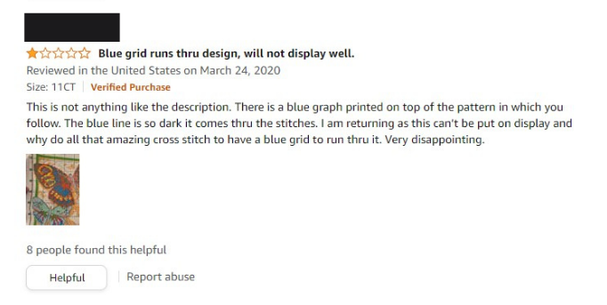 Harsh Amazon Review of Stamped Cross Stitch pattern